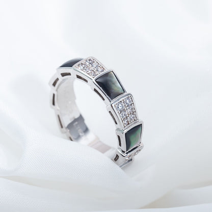 [Dawnora Jewelry]SERPENTI RING SILVER DIAMOND BLACK MOP 4MM