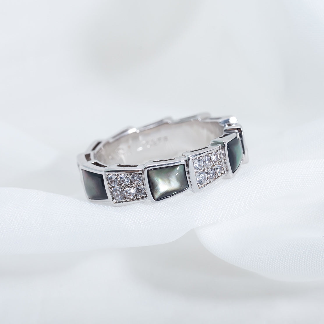 [Dawnora Jewelry]SERPENTI RING SILVER DIAMOND BLACK MOP 4MM