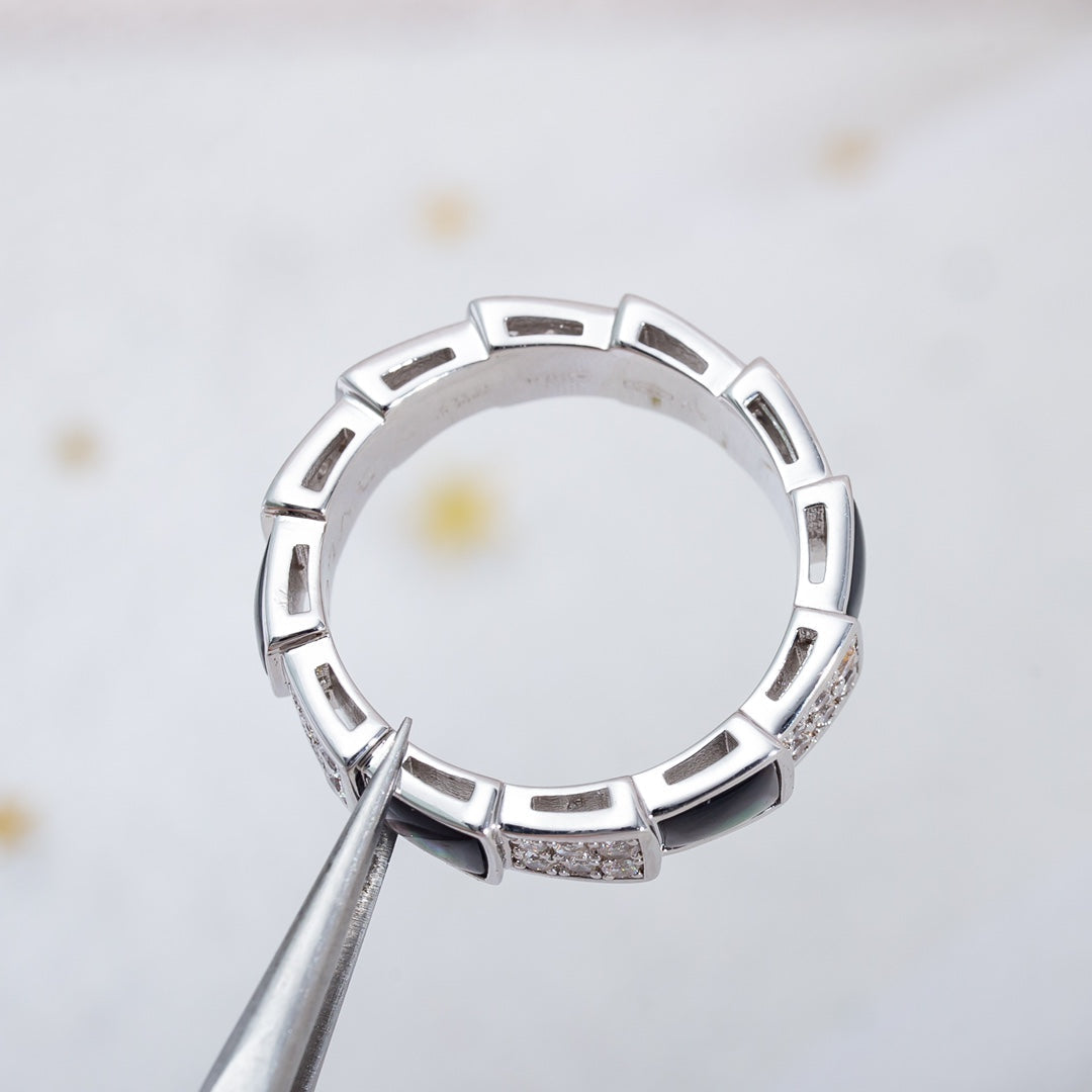 [Dawnora Jewelry]SERPENTI RING SILVER DIAMOND BLACK MOP 4MM