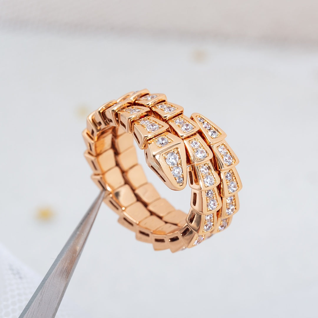 [Dawnora Jewelry]SERPENTI RING PINK GOLD DIAMOND DOUBLE ROW