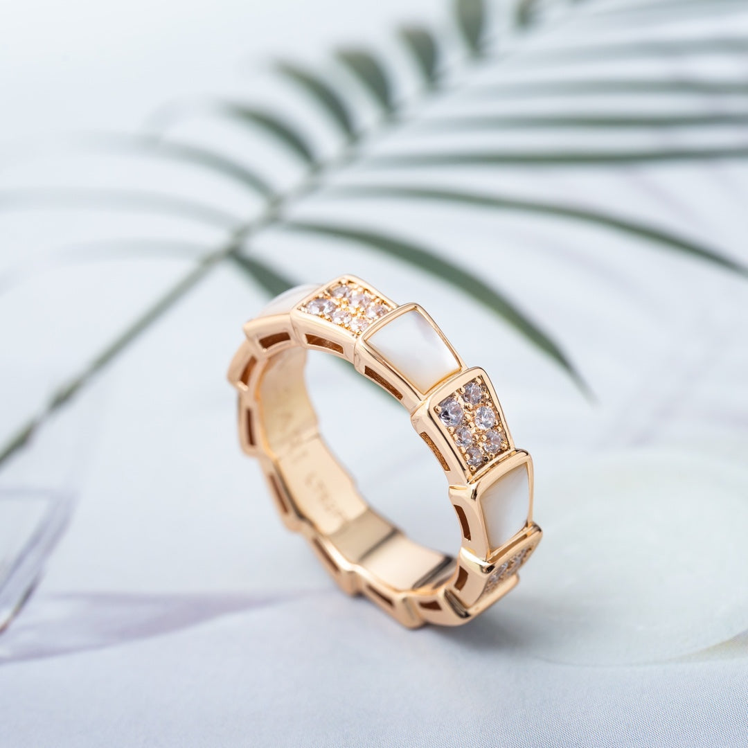 [Dawnora Jewelry]SERPENTI RING PINK GOLD MOP DIAMOND PAVED 4MM