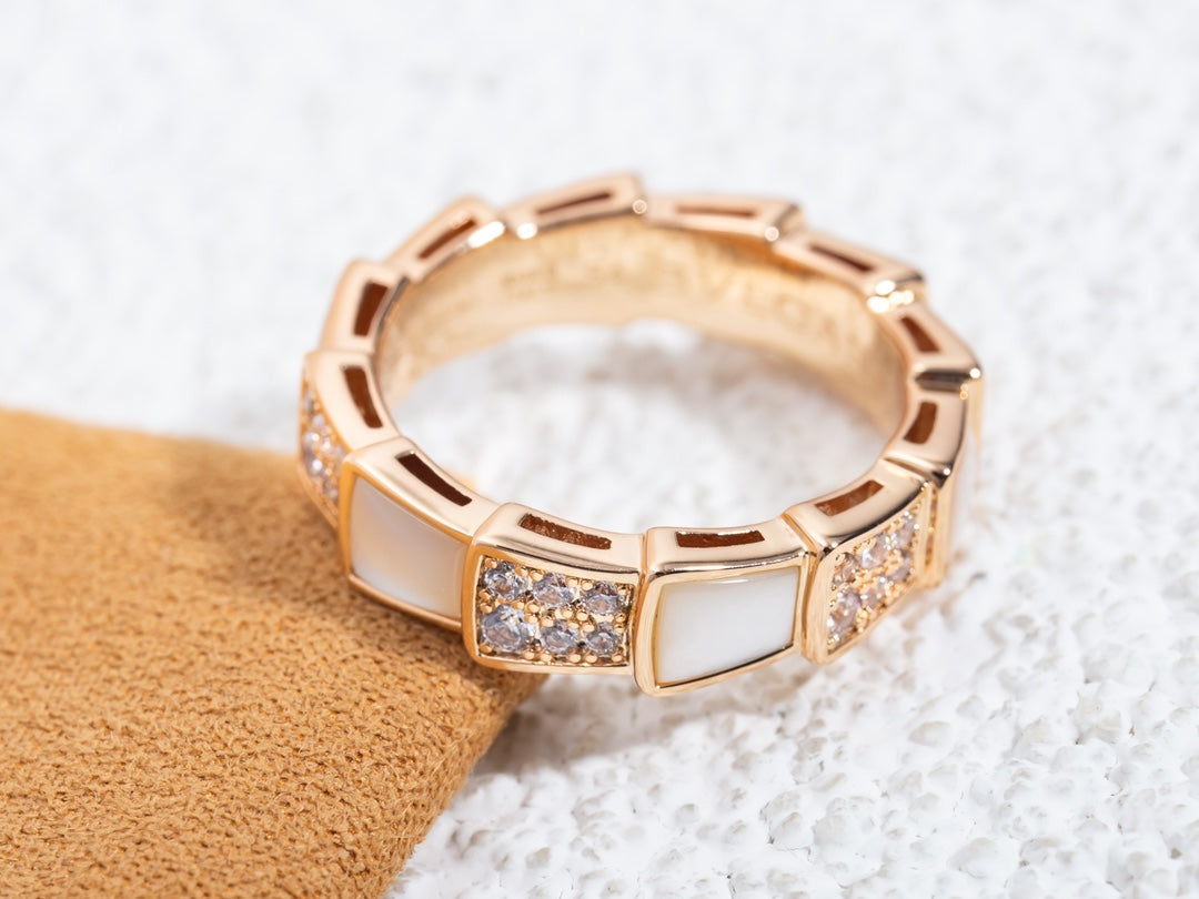 [Dawnora Jewelry]SERPENTI RING PINK GOLD MOP DIAMOND PAVED 4MM