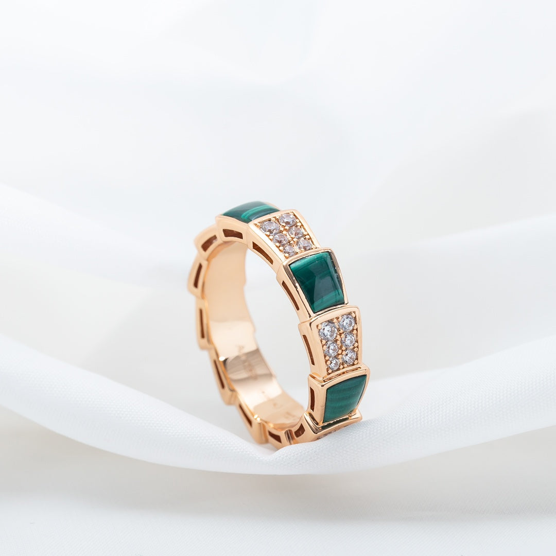 [Dawnora Jewelry]SERPENTI RING PINK GOLD MALACHITE DIAMOND PAVED 4MM