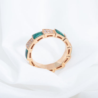 [Dawnora Jewelry]SERPENTI RING PINK GOLD MALACHITE DIAMOND PAVED 4MM