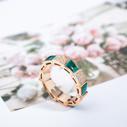 [Dawnora Jewelry]SERPENTI RING PINK GOLD MALACHITE DIAMOND PAVED 4MM