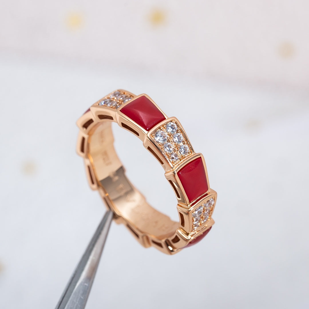 [Dawnora Jewelry]SERPENTI RING PINK GOLD CARNELIAN DIAMOND PAVED 4MM