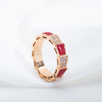 [Dawnora Jewelry]SERPENTI RING PINK GOLD CARNELIAN DIAMOND PAVED 4MM
