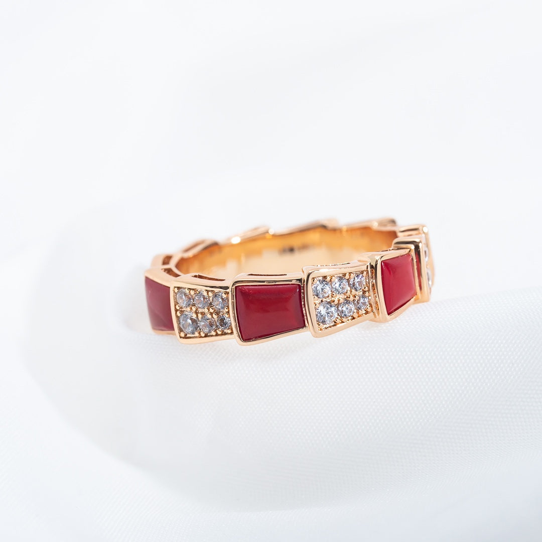 [Dawnora Jewelry]SERPENTI RING PINK GOLD CARNELIAN DIAMOND PAVED 4MM