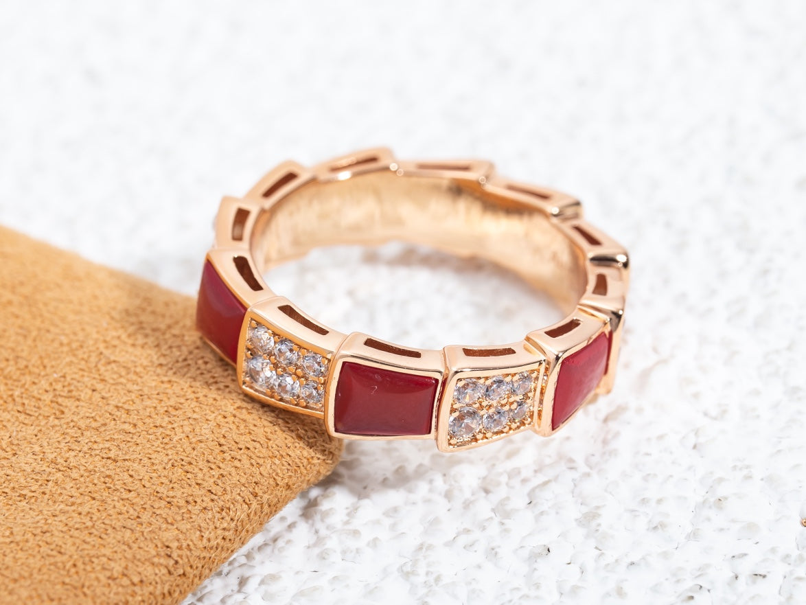 [Dawnora Jewelry]SERPENTI RING PINK GOLD CARNELIAN DIAMOND PAVED 4MM