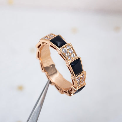 [Dawnora Jewelry]SERPENTI RING PINK GOLD BLACK MOP DIAMOND PAVED 4MM