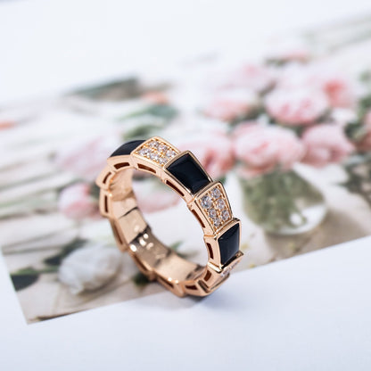 [Dawnora Jewelry]SERPENTI RING PINK GOLD BLACK MOP DIAMOND PAVED 4MM