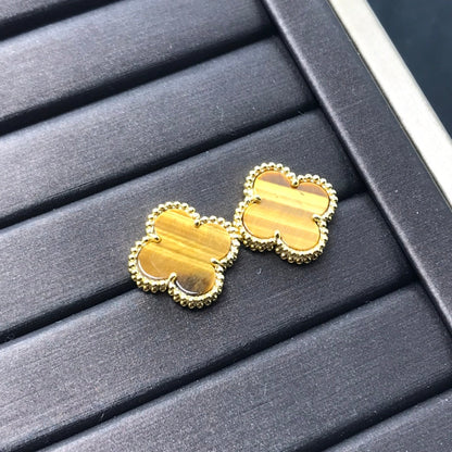 [Dawnora Jewelry]CLOVER MEDIUM 1 MOTIFS TIGER EYE EARRINGS