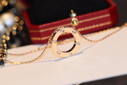 [Dawnora Jewelry]LOVE NECKLACE 16MM 6 DIAMONDS PINK GOLD