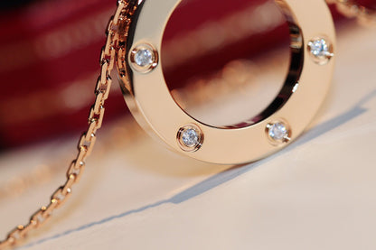[Dawnora Jewelry]LOVE NECKLACE 16MM 6 DIAMONDS PINK GOLD