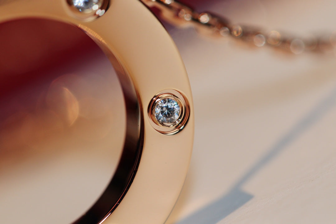 [Dawnora Jewelry]LOVE NECKLACE 16MM 6 DIAMONDS PINK GOLD