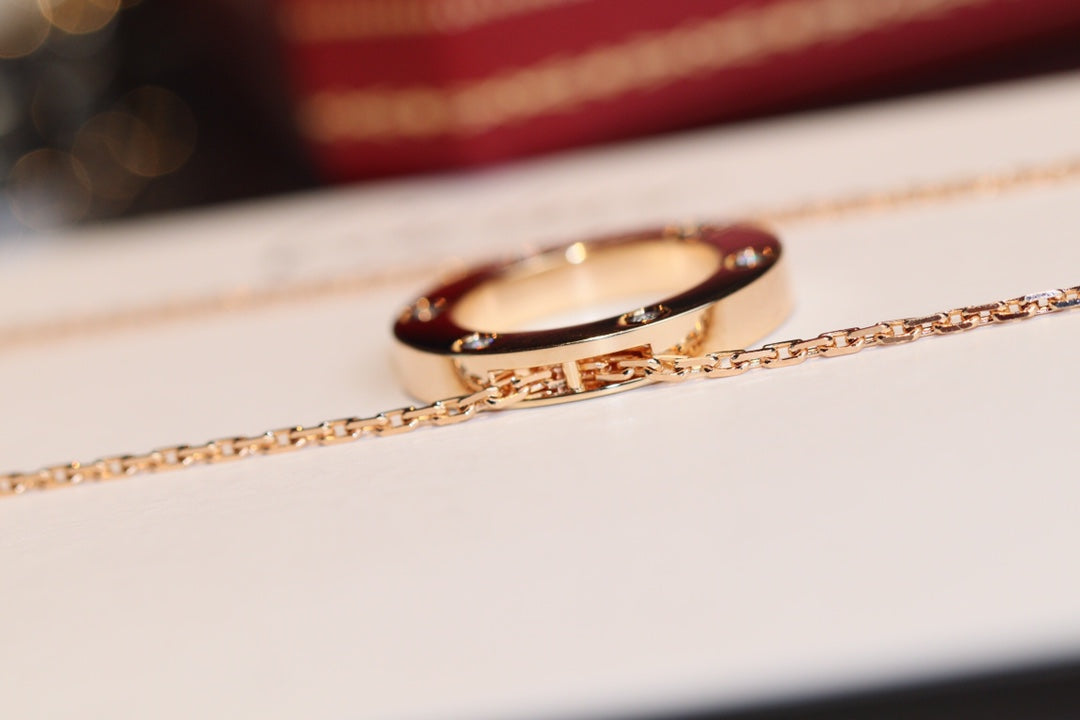 [Dawnora Jewelry]LOVE NECKLACE 16MM 6 DIAMONDS PINK GOLD
