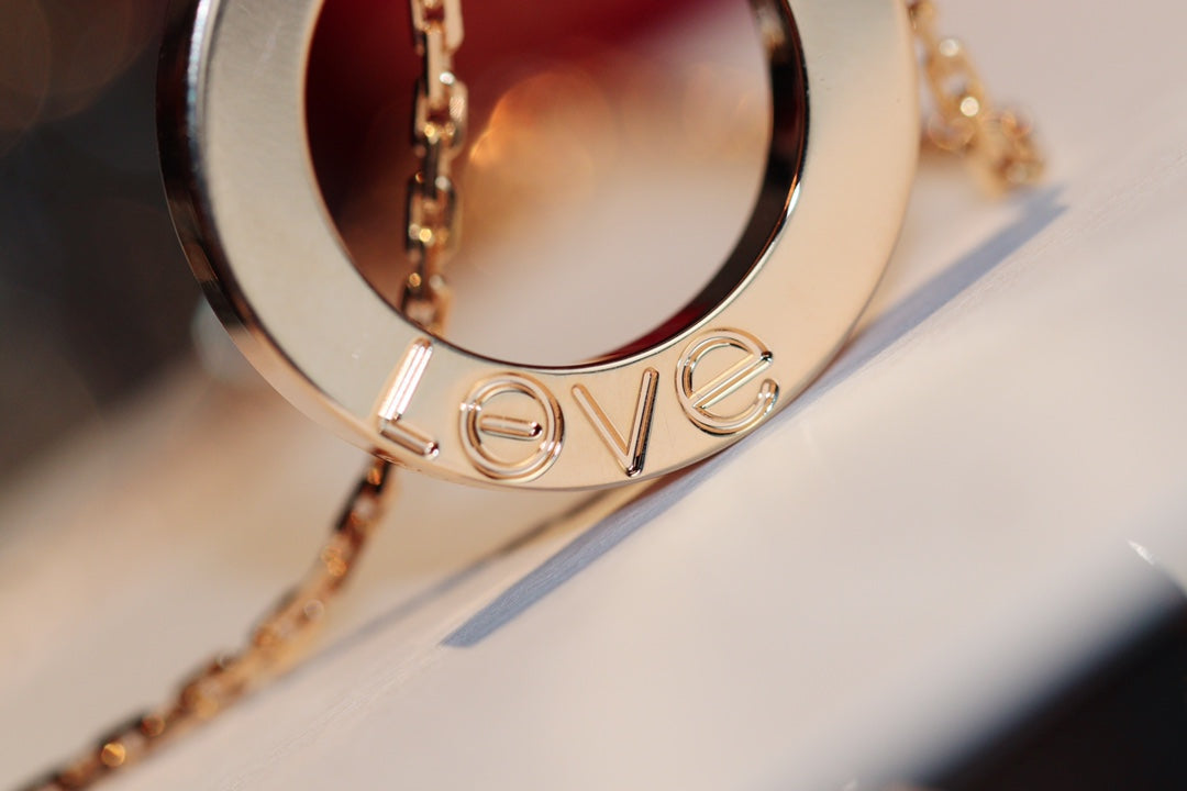 [Dawnora Jewelry]LOVE NECKLACE 16MM 6 DIAMONDS PINK GOLD