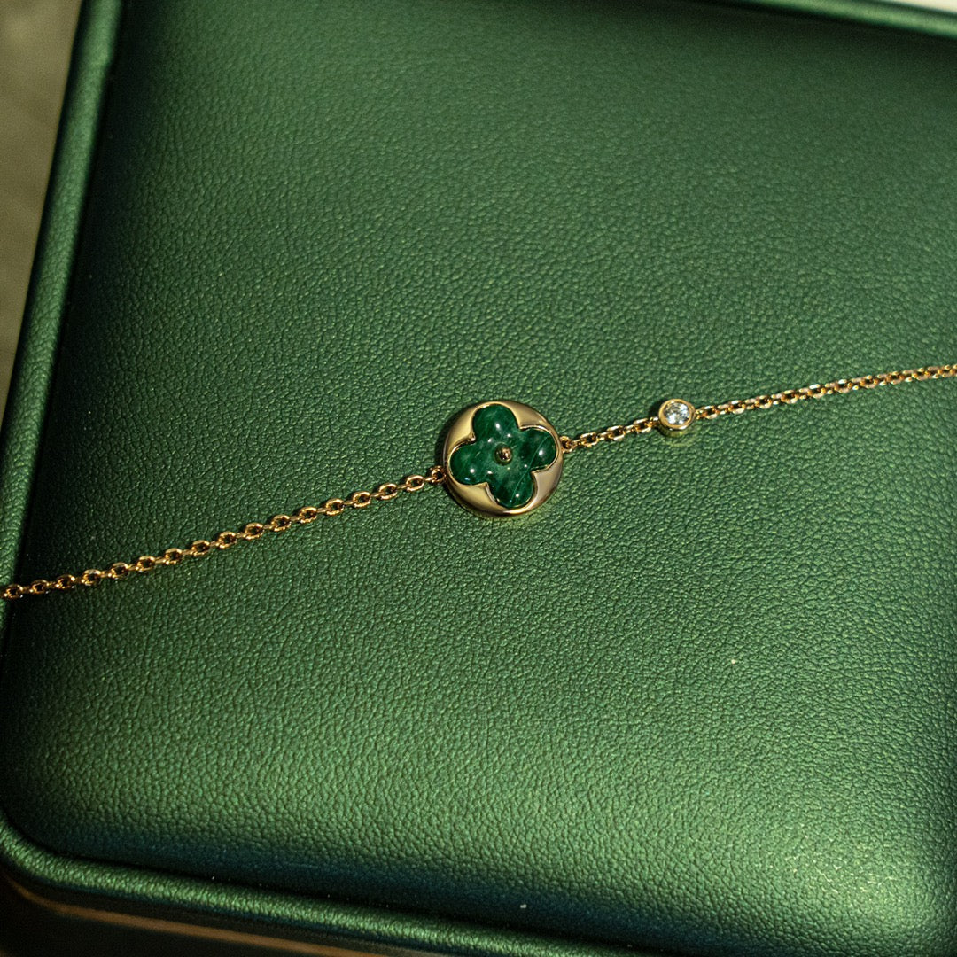 [Dawnora Jewelry]SUN MALACHITE 1 DIAMOND PINK GOLD BRACELET