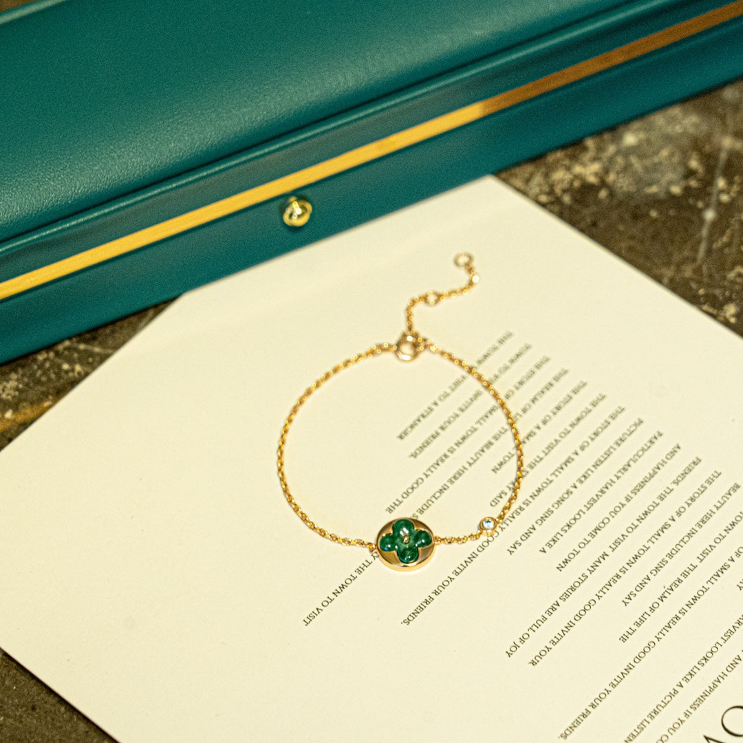 [Dawnora Jewelry]SUN MALACHITE 1 DIAMOND PINK GOLD BRACELET