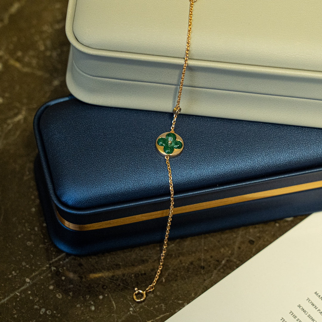 [Dawnora Jewelry]SUN MALACHITE 1 DIAMOND PINK GOLD BRACELET