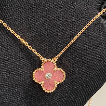 [Dawnora Jewelry]CLOVER 15MM DIAMOND RHODONITE NECKLACE