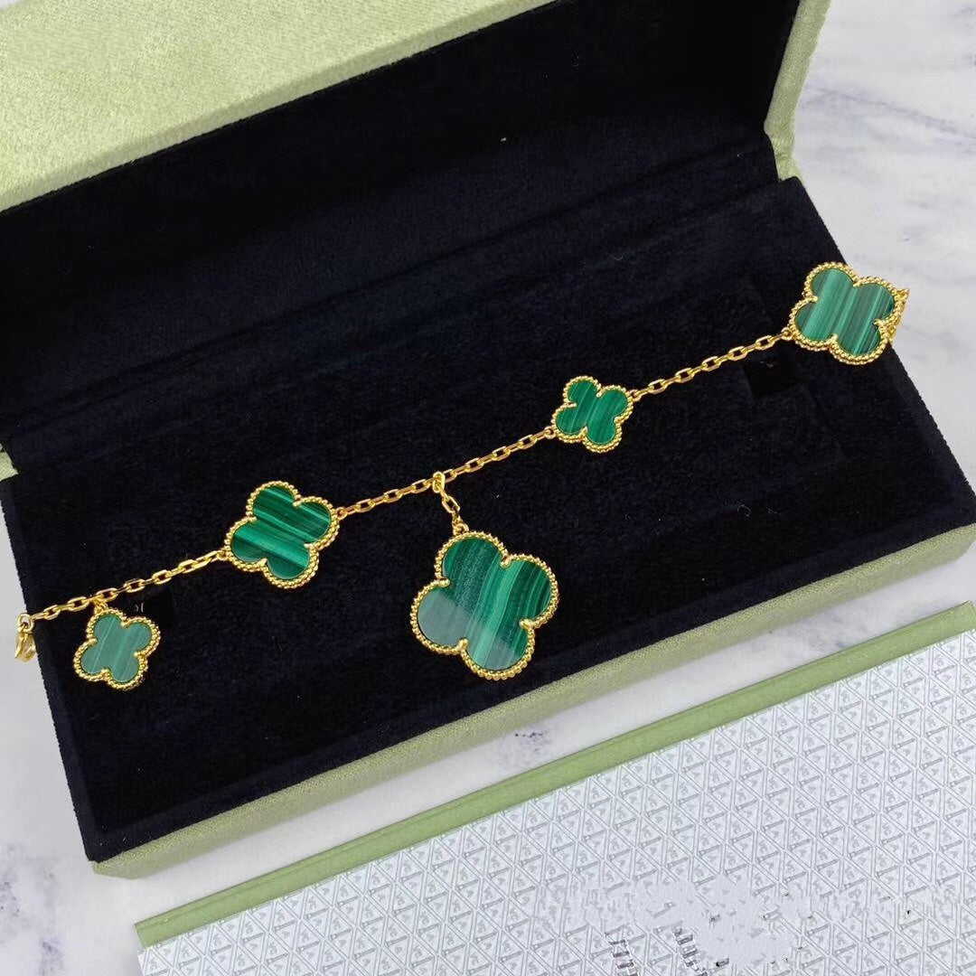 [Dawnora Jewelry]MAGIC CLOVER MALACHITE GOLD BRACELET 5 MOTIFS