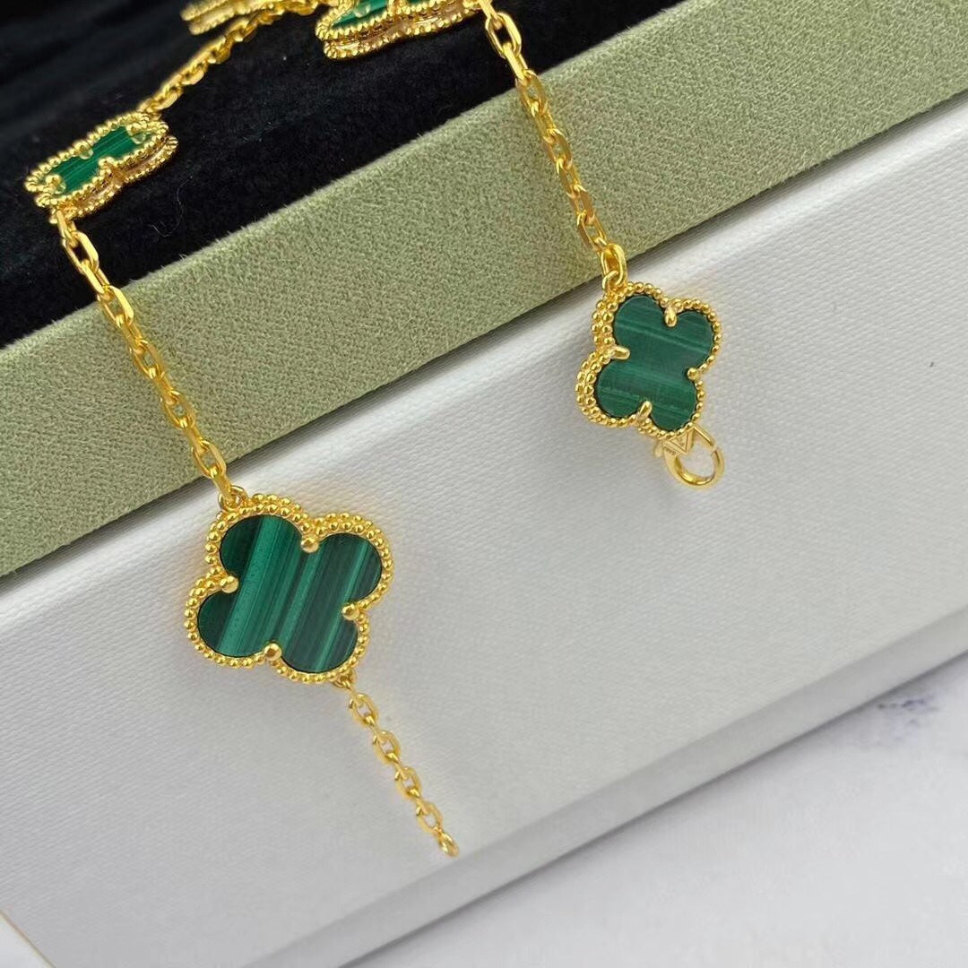[Dawnora Jewelry]MAGIC CLOVER MALACHITE GOLD BRACELET 5 MOTIFS