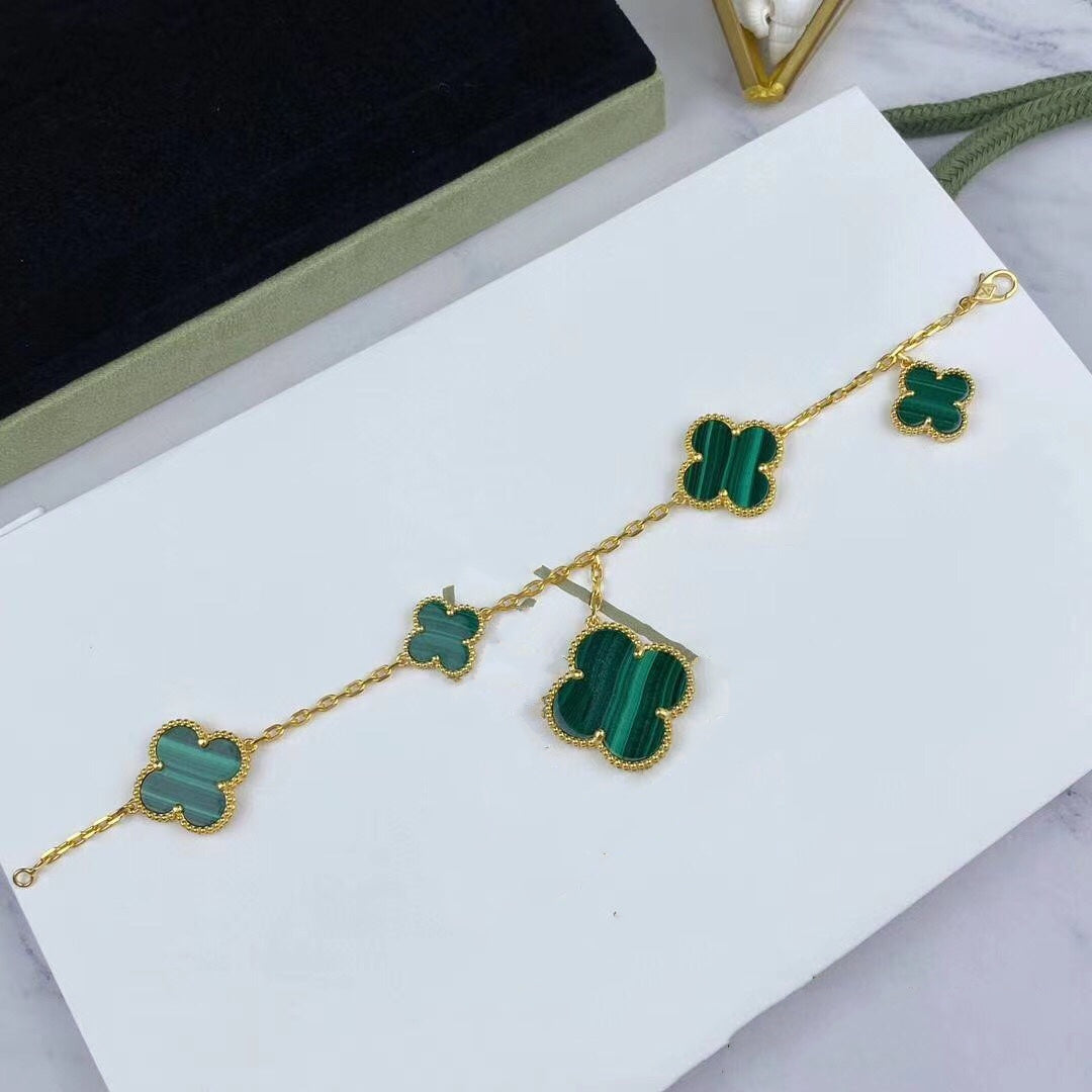 [Dawnora Jewelry]MAGIC CLOVER MALACHITE GOLD BRACELET 5 MOTIFS