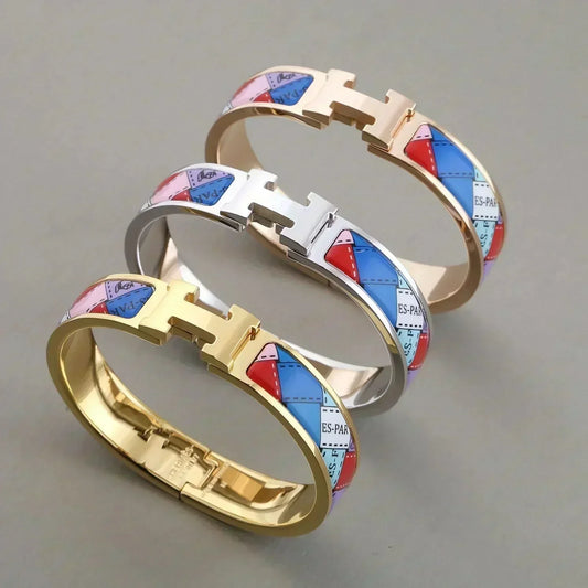 [Dawnora Jewelry]H BRACELET DOTTED BORDER 12MM
