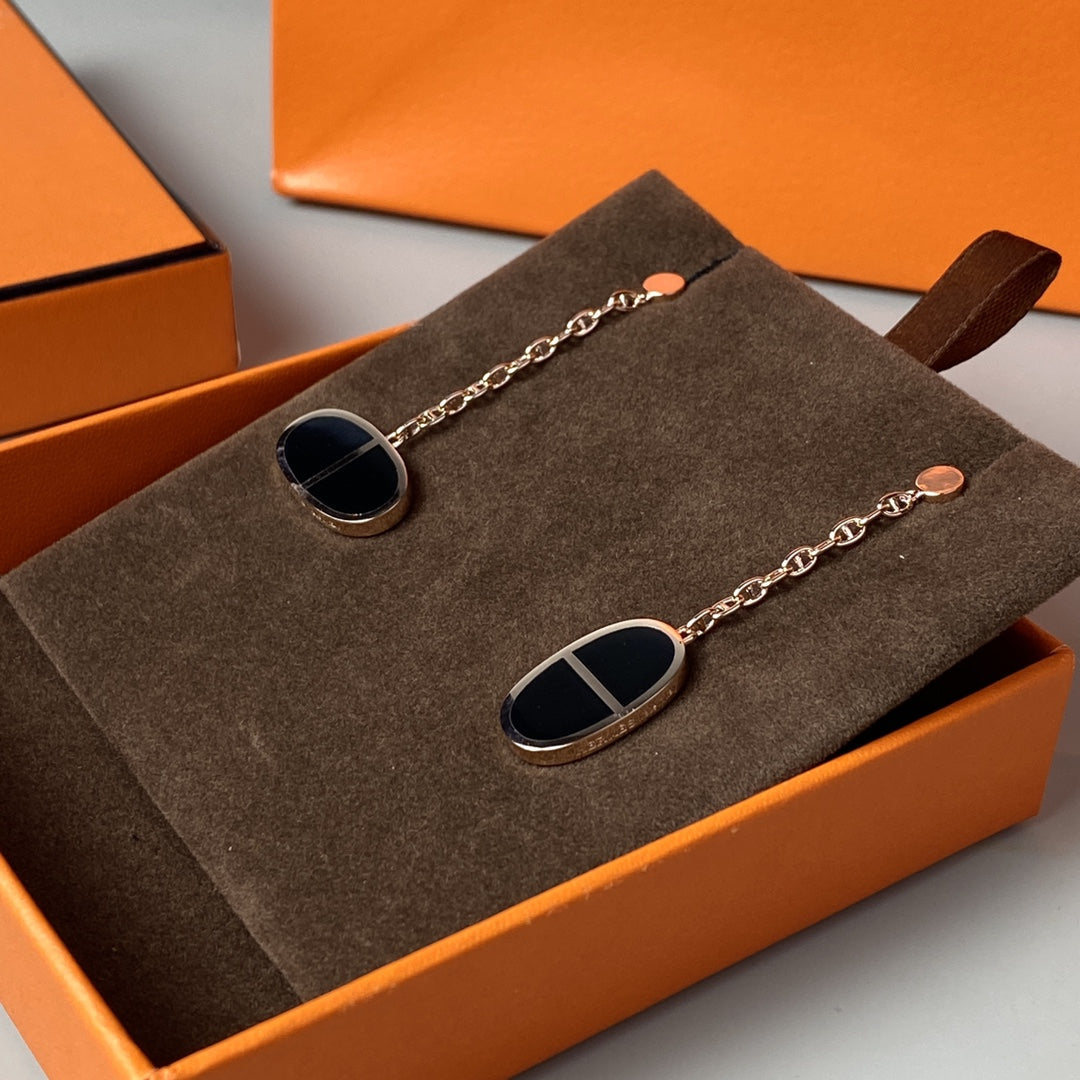 [Dawnora Jewelry]CHAINE VERSO BLACK CERAMIC EARRINGS