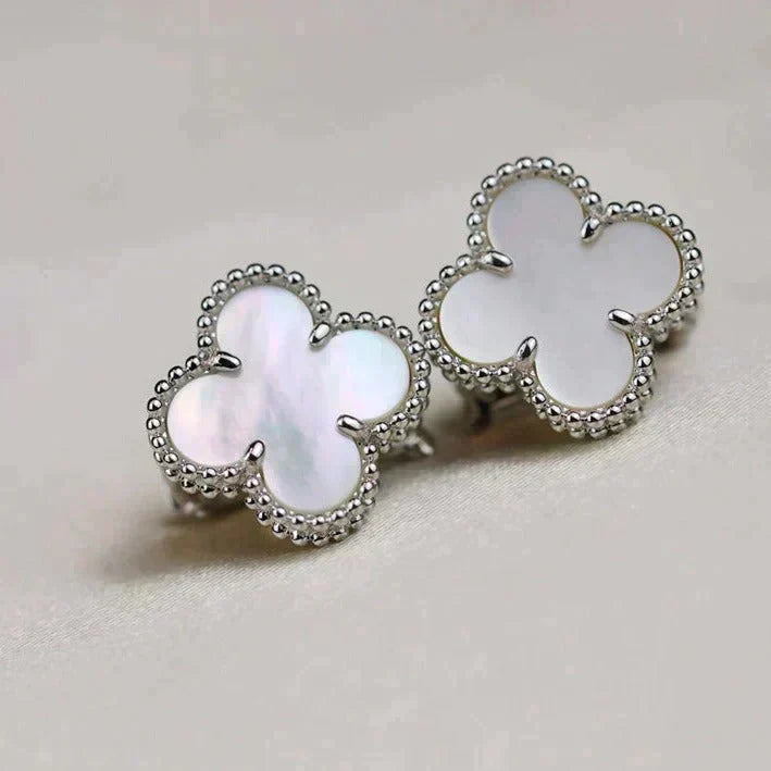 [Dawnora Jewelry]CLOVER MEDIUM 1 MOTIFS  WHITE MOP EARRINGS SILVER