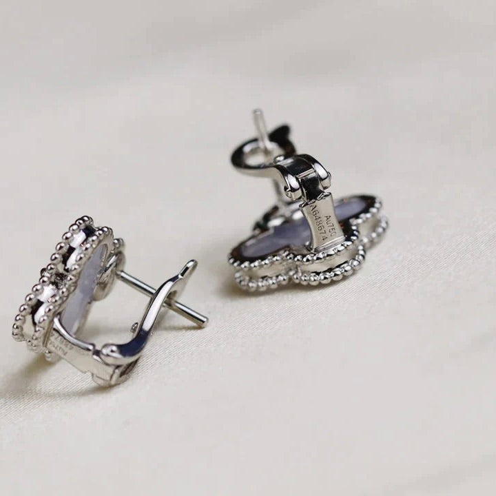 [Dawnora Jewelry]CLOVER MEDIUM 1 MOTIFS  WHITE MOP EARRINGS SILVER