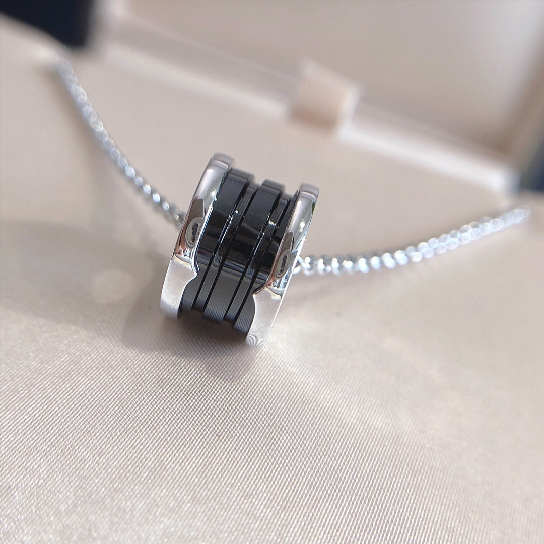 [Dawnora Jewelry]ZERO 1 BLACK CERAMIC SILVER NECKLACE