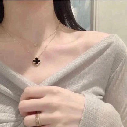 [Dawnora Jewelry]CLOVER 15MM BLACK ONYX SINGLE FLOWER NECKLACE