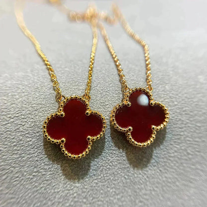 [Dawnora Jewelry]CLOVER 15MM CARNELIAN SINGLE FLOWER NECKLACE