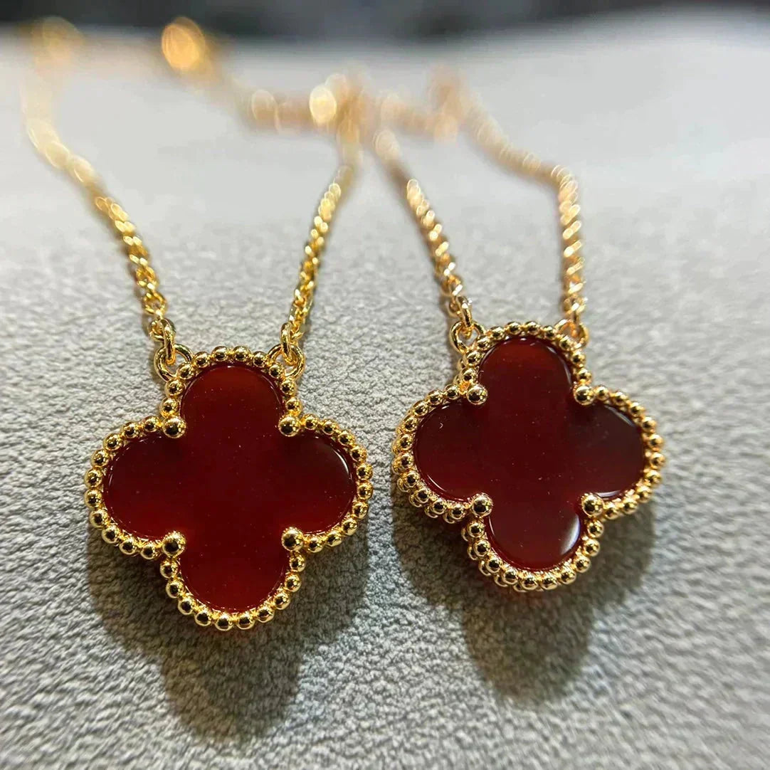 [Dawnora Jewelry]CLOVER 15MM CARNELIAN SINGLE FLOWER NECKLACE