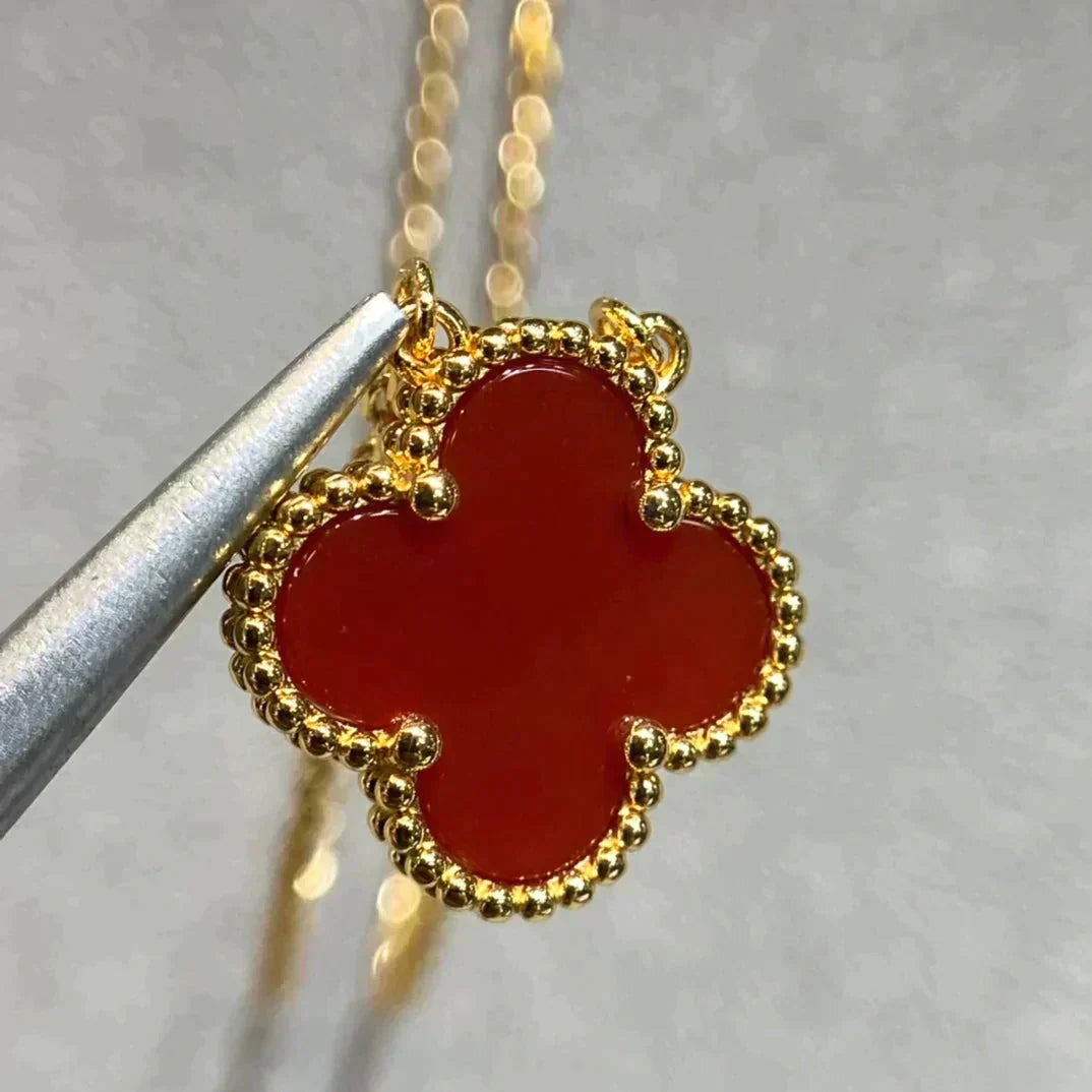 [Dawnora Jewelry]CLOVER 15MM CARNELIAN SINGLE FLOWER NECKLACE