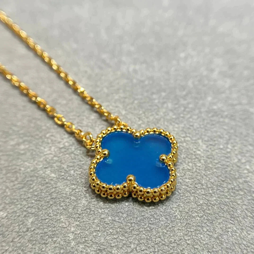 [Dawnora Jewelry]CLOVER 15MM BLUE AGATE NECKLACE