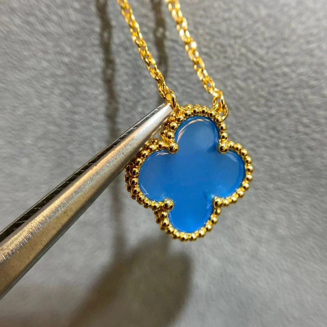 [Dawnora Jewelry]CLOVER 15MM BLUE AGATE NECKLACE