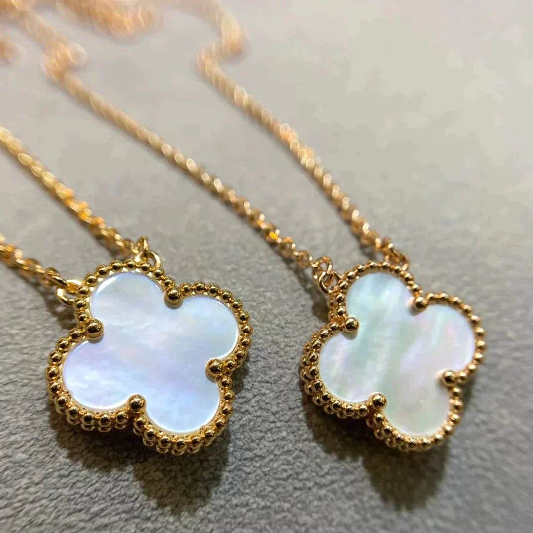 [Dawnora Jewelry]CLOVER 15MM WHITE MOTHER-OF-PEARL GOLD NECKLACE