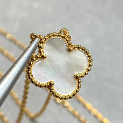 [Dawnora Jewelry]CLOVER 15MM WHITE MOTHER-OF-PEARL GOLD NECKLACE