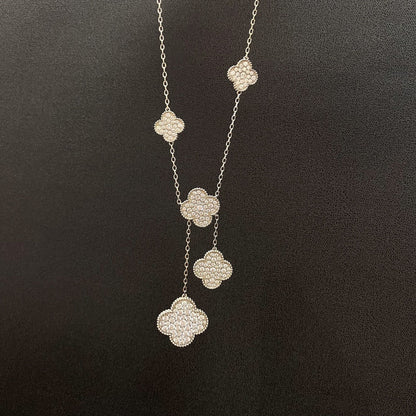 [Dawnora Jewelry]CLOVER 5 MOTIFS SILVER DIAMONDS NECKLACE