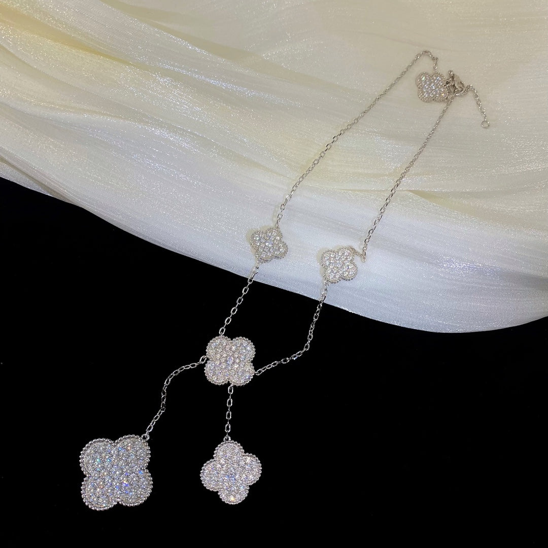 [Dawnora Jewelry]CLOVER 5 MOTIFS SILVER DIAMONDS NECKLACE