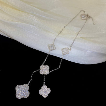 [Dawnora Jewelry]CLOVER 5 MOTIFS SILVER DIAMONDS NECKLACE