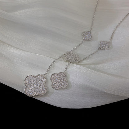 [Dawnora Jewelry]CLOVER 5 MOTIFS SILVER DIAMONDS NECKLACE