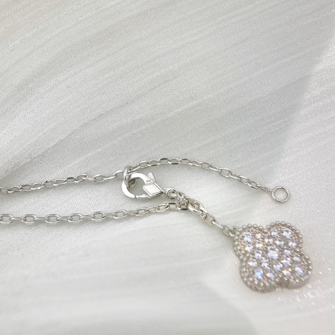 [Dawnora Jewelry]CLOVER 5 MOTIFS SILVER DIAMONDS NECKLACE