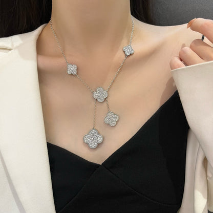 [Dawnora Jewelry]CLOVER 5 MOTIFS SILVER DIAMONDS NECKLACE
