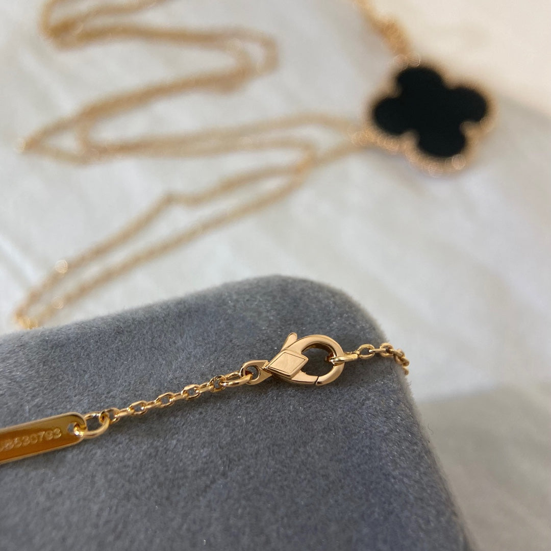 [Dawnora Jewelry]CLOVER 25MM NECKLACE GOLD ONYX