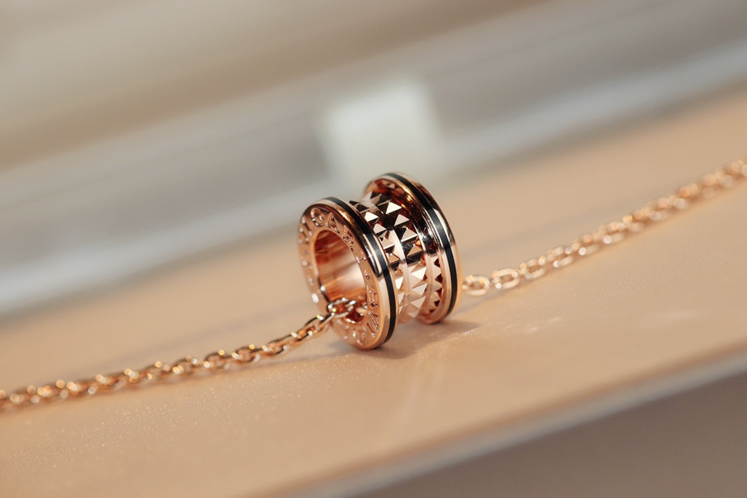 [Dawnora Jewelry]ZERO 1 ROCK PEDANT PINK GOLD BLACK NECKLACE