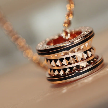 [Dawnora Jewelry]ZERO 1 ROCK PEDANT PINK GOLD BLACK NECKLACE